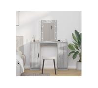 Coiffeuse - Gris Sonoma - 102x33x135 cm - Miroir inclus - Lumières LED intégrées