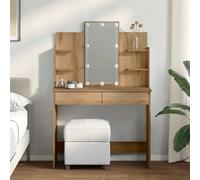 Table De Maquillage Vidaxl Avec Éclairage Led Chêne Noir 96x40x142 Cm Noir