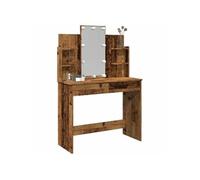 vidaXL Coiffeuse avec lumières LED vieux bois 96x40x142 cm, table de maquillage, table à bijoux, coiffeuse avec miroir, 857025 Marron G