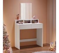 VASAGLE Coiffeuse avec miroir, 2 tiroirs, 3 compartiments, SANS TABOURET, 80 x 40 x 140 cm, Style moderne, Blanc