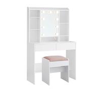 Coiffeuse Avec Miroir 2 Tiroirs Étagères Et Tabouret Rembourré Blanc Blanc