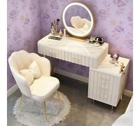 Coiffeuse avec Miroir, 3 Couleurs de LED Lumière Réglable, Table de Maquillage avec 5 Tiroirs en Bois Massif et Fauteuil en Velours, Style Moderne, Couleur:Blanc/Gris/Rose