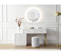 Coiffeuse avec miroir - 5 tiroirs - Blanc et doré - PEROLIA