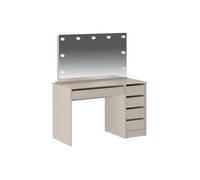 Coiffeuse avec miroir à LEDs - 5 tiroirs - Beige - JENEMI