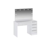 Coiffeuse avec miroir à LEDs - 5 tiroirs - Blanc brillant - JENEMI