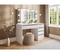 Coiffeuse avec miroir à LEDs - 5 tiroirs - Blanc brillant - JENEMI