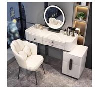 Coiffeuse avec Miroir à lumières LED, Coiffeuse et tabourets coussinés avec Miroir à luminosité réglable, 5 tiroirs, Tables de Maquillage pour Chambre à Coucher, Grand Rangement Moderne, Blanc