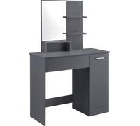 Coiffeuse avec miroir Armoire et tiroir Coiffeuse 138 x 90 x 38 cm Coiffeuse avec étagères Panneau de particules Gris foncé [en.casa]