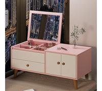 Coiffeuse avec miroir, bureau de maquillage compact pour chambre à coucher, coiffeuse élégante avec rangement, miroir haute définition, design multifonction (rose, 80 x 40 cm)