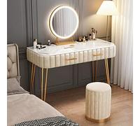 Coiffeuse avec Miroir, Bureau de Maquillage Moderne avec Tabouret Rembourré, 3 Modes d'éclairage de Couleur et Gradation, Meuble Cosmétique pour Chambre Dressing (Taille : 100CM)