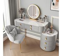 Coiffeuse avec miroir, chargeur sans fil et haut-parleur Bluetooth, 6 tiroirs, cadeau pour fille (gris doré, 100 cm)