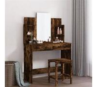 vidaXL Coiffeuse 837579 avec miroir – 2 tiroirs, 4 étagères – Chêne fumé 96×39×142 cm