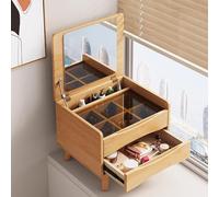 Coiffeuse avec Miroir,Coiffeuse compacte, Table de Chevet, Meuble de Rangement, Organiseur de Bijoux,Style Moderne(Natural Wood)