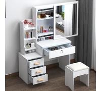 Coiffeuse avec miroir coulissant et éclairage, petite coiffeuse, coiffeuse de maquillage, coiffeuse avec tiroirs et étagères, coiffeuse de chambre, bureau de chambre White,1