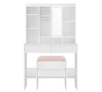 Coiffeuse avec miroir éclairage 2 tiroir et tabouret blanc