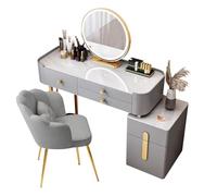 Coiffeuse avec Miroir, éclairage LED à luminosité réglable, tiroirs et Tabouret, Table de Maquillage Moderne, Gris