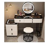 Coiffeuse avec Miroir éclairé, Coiffeuse et Tabouret rembourré avec Dessus de Table Transparent, 5 Grands tiroirs et Buffet Rechargeable pour Femmes et Filles