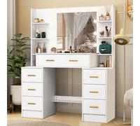 Coiffeuse avec miroir éclairé LED, avec 7 tiroirs blanc DE Description du produitVous recherchez une table de maquillage moderne et lumineuse pour votre style quotidien ? La belle coiffeuse comprenant