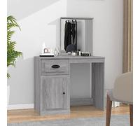 Coiffeuse avec Miroir en Bois, Bureau Coiffeuse avec Rangement, Design Asymétrique, Coiffeuses Enfant Fille Coiffeuses avec Miroir Table de Maquillage, pour Chambre/Dressing,Gris Sonoma,90x50x132.5cm