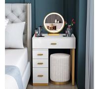 Coiffeuse avec Miroir et éclairage LED, Meuble Coiffeuse avec 4 Tiroirs et Une Tabourets, 3 Couleurs avec Luminosité Réglable, Coiffeuse pour Chambre à Coucher