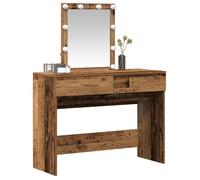 Coiffeuse avec miroir et éclairage LED - vidaXL - Bois ancien - Miroir intégré - Éclairage LED - Deux tiroirs - Marron