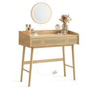 Coiffeuse - SONGMICS HOME - 3 Tiroirs - Lumière Réglable - Style Bohème - Beige Chêne