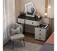 Coiffeuse avec Miroir et lumières 3 Modes de Couleur Luminosité réglable Haut-parleurs Bluetooth Ports USB Construction en métal Robuste Siège en Velours