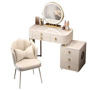 Coiffeuse avec Miroir et lumières, 3 Modes d'éclairage, Coiffeuse réglable avec tiroirs de Rangement, Chargement USB, Haut-Parleur Bluetooth, Chargeur sans Fil