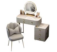 Coiffeuse avec Miroir et lumières, 3 Modes d'éclairage, Coiffeuse réglable avec tiroirs de Rangement, Chargement USB, Haut-Parleur Bluetooth, Chargeur sans Fil