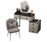 Coiffeuse avec Miroir et lumières avec éclairage LED réglable, Trois Modes, Chargement sans Fil, Haut-Parleur Bluetooth et Armoire Amovible