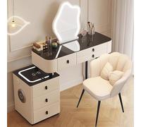 Coiffeuse avec Miroir et lumières, Chaise, Bureau, Haut-parleurs Bluetooth à Chargement sans Fil