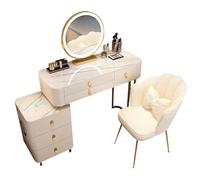 Coiffeuse avec Miroir et lumières LED, 3 Modes, Meuble de Rangement, Haut-Parleur Bluetooth, Ports de Chargement USB, Chargeur sans Fil