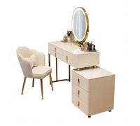 Coiffeuse avec miroir et lumières, meuble de maquillage avec lumières 3 couleurs, Table de toilette avec 6 tiroirs, grande armoire latérale, chaise en velours for chambre à coucher, blanc(L:80cm)