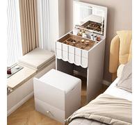 Coiffeuse avec miroir et lumières Table de maquillage avec tiroirs et compartiments de rangement Coiffeuse Tabouret de bureau inclus for chambre salle de bain ( Color : White , Size : 23.6 x 16.5 x 30