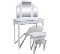 Coiffeuse Avec Miroir Et Tabouret 2 Tiroirs Blanc