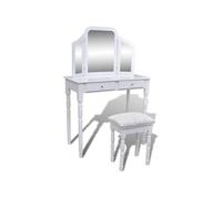 Coiffeuse avec miroir et tabouret 2 tiroirs Blanc