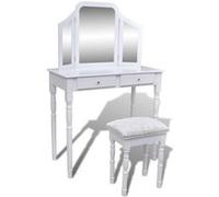 Coiffeuse avec miroir et tabouret 2 tiroirs Blanc Blanc G