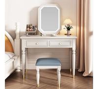 Coiffeuse avec Miroir et Tabouret, Ensemble Coiffeuse avec Grand Miroir, 2 tiroirs, Tabouret rembourré, Pieds en Bois Massif, idée Cadeau (Blanc, 100 cm/39,3 po)
