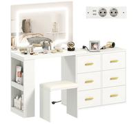 Coiffeuse avec miroir et tabouret - HOMCOM - éclairage LED réglable, 2 USB ports et 2 prises, 6 tiroirs - MDF - 118x78x135cm -