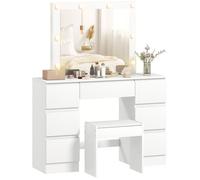Coiffeuse avec miroir et tabouret - HOMCOM - miroir LED à luminosité - tabouret rembourré - 7 tiroirs - style Hollywood - blanc