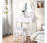 Coiffeuse avec miroir et tabouret, table cosmétique avec tiroirs et compartiments ouverts, coiffeuse pour le maquillage, coiffeuse moderne, blanche, petit meuble de chambre Caractéristiques:Dans l'ens