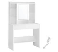 Coiffeuse Avec Miroir Étagère De Rangement 2 Tiroirs Blanc Blanc