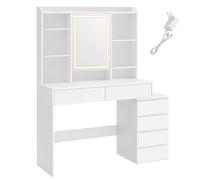 Coiffeuse Avec Miroir Étagère De Rangement 2 Tiroirs Blanc Blanc