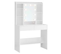 Coiffeuse Avec Miroir Étagères Réglables 2 Tiroirs Blanc Nuage Blanc