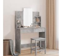 Coiffeuse avec Miroir Gris Béton en Bois, Design Moderne avec Rangement, Coiffeuse Enfant Fille Bureau Coiffeuses avec Rangement Coiffeuses Meuble, pour Chambre/Dressing, Gris Béton, 96x39x142cm