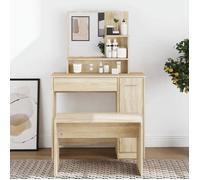 Coiffeuse avec miroir - Happiness - Chêne sonoma - 86,5x35x136 cm - Grand espace de rangement - Facile à nettoyer