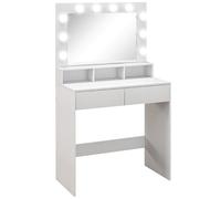 Coiffeuse avec miroir Hollywood - HOMCOM - tiroirs, 3 modes d'éclairage, 10 ampoules - 80 x 40 x 135 cm - blanc