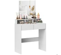 HOMCOM Coiffeuse avec Miroir, Table de Maquillage avec 2 tiroirs et 3 Compartiments, Style Moderne, pour Chambre à Coucher, 75 x 38 x 135 cm, Blanc