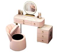 Coiffeuse avec Miroir LED, 3 lumières, Prises de Courant, Haut-parleurs Bluetooth, Chargeur sans Fil, Tabouret de Rangement, Cadre en métal, Chambre à Coucher