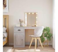 Coiffeuse avec Miroir LED, Design avec Rangement Tiroir et Éclairage Réglable, Coiffeuse Enfant Fille Coiffeuses avec Miroir LED Bureau Coiffeuses avec Rangement, Gris Sonoma, 90x42x132.5cm